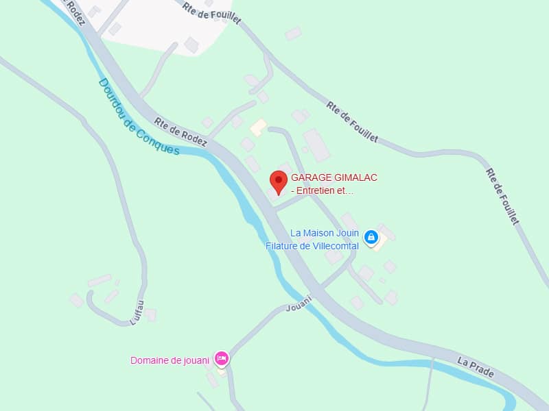 Garage Gimalac à Villecomtal : Plan et Accès Route de Rodez Carte de Villecomtal indiquant le Garage Gimalac sur la Route de Rodez, près de la Filature de Villecomtal.